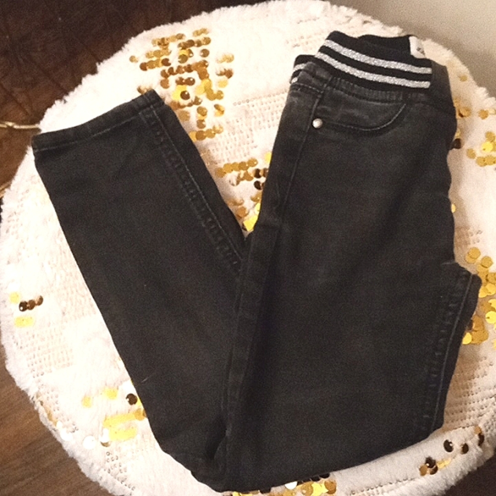 Jordache Pull On Black White Striped Waist Band Skinny Jeans Children 5